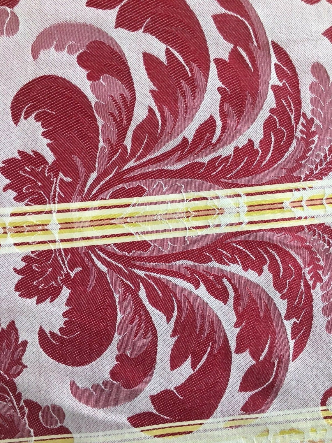 RED YELLOW Damask Striped Brocade Upholstery Drapery Fabric Etsy UK