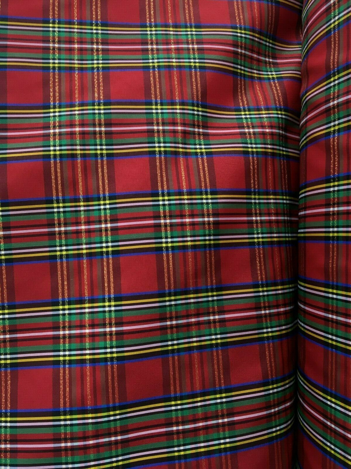 Red Multicolor Metallic Plaid Taffeta Fabric 60 In. Sold by - Etsy