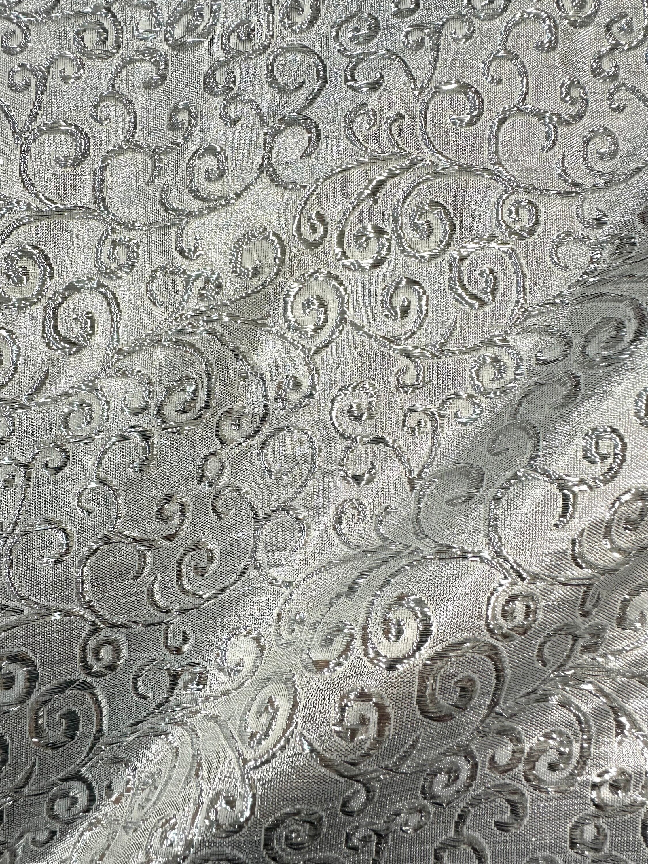 SILVER Swirl Metallic Brocade Fabric (58 In.) Sold by the