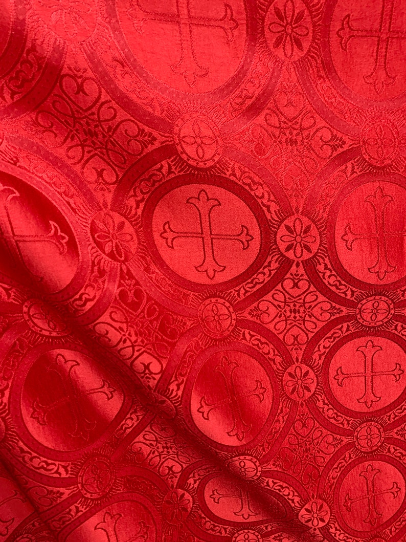 RED Liturgical Cross Brocade Fabric 55 In. Sold by the Yard Etsy