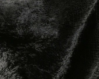 BLACK Alligator Crocodile Embossed Chenille Velvet Fabric (56 in.) Sold By The Yard