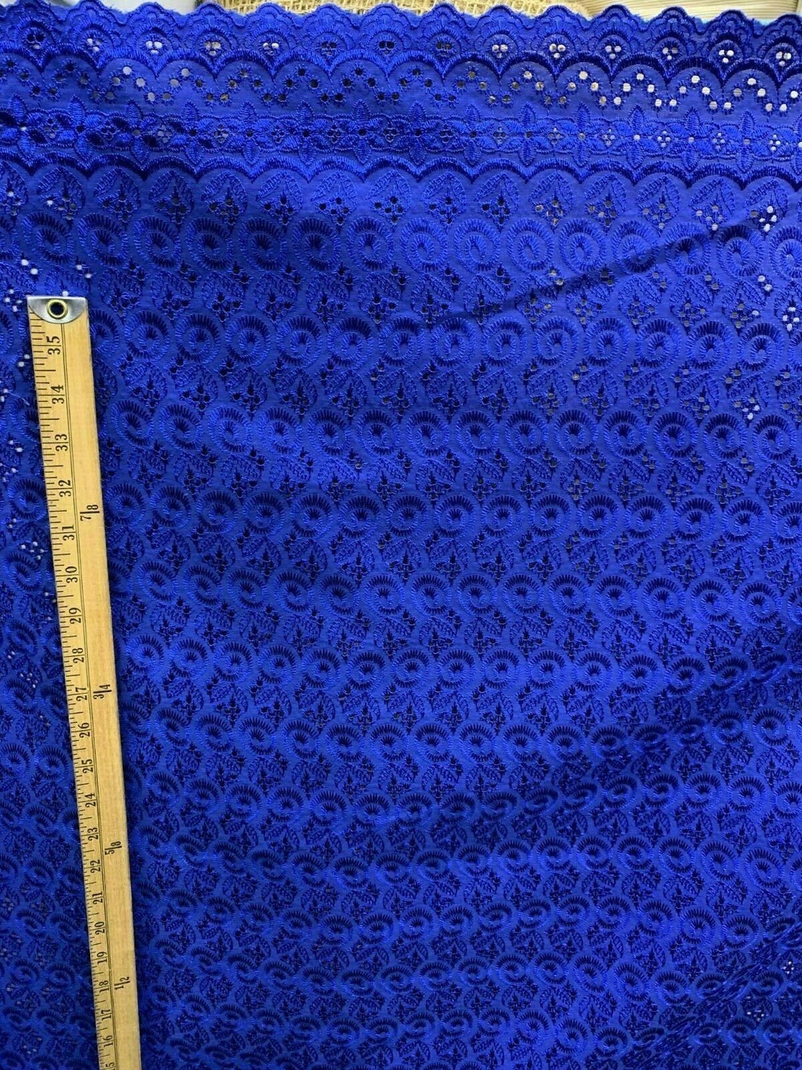ROYAL BLUE Floral Cotton Eyelet Embroidered Fabric 45 in. Etsy