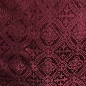 BURGUNDY Liturgical Cross Brocade Fabric (60 in.) Sold By The Yard