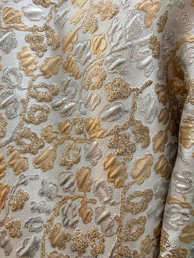 WHITE GOLD Floral Brocade Fabric 60 In. Sold by the Yard - Etsy
