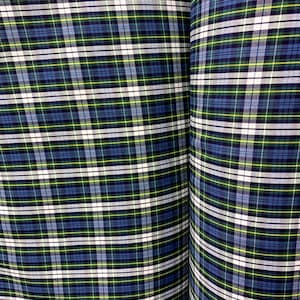 Navy Blue Green White Plaid Poly Cotton Uniform Poplin Fabric (60 in.) Sold By The Yard