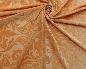 GOLD Damask Floral Burnout Stretch Velvet Fabric (58 in.) Sold By The Yard