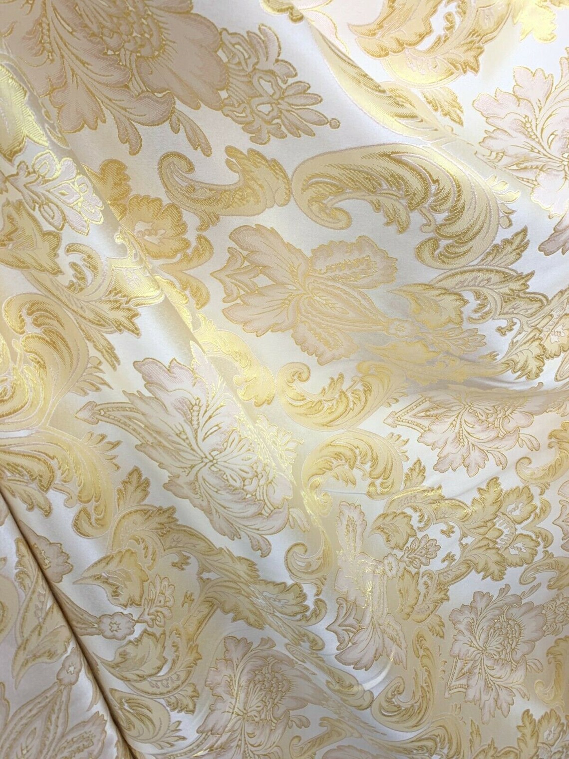 IVORY GOLD Damask Brocade Upholstery Drapery Fabric 110 In. Etsy