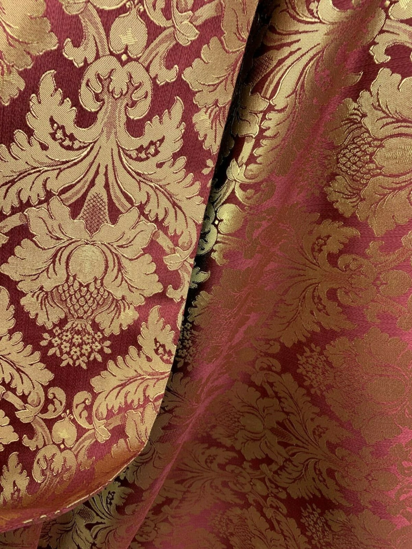 BURGUNDY GOLD Damask Jacquard Brocade Flower Floral Fabric Etsy