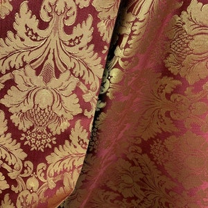 BURGUNDY GOLD Damask Jacquard Brocade Flower Floral Fabric (110 in.) Sold By The Yard