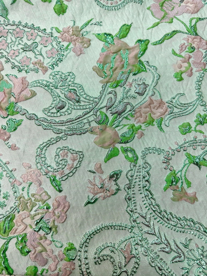 GREEN PINK Floral Paisley Brocade Fabric 60 In. Sold by the Yard - Etsy