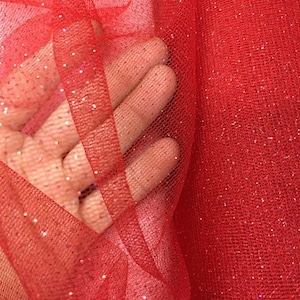 RED Sparkle Glitter Tulle Decoration Event Fabric (60 in.) Sold By The Yard