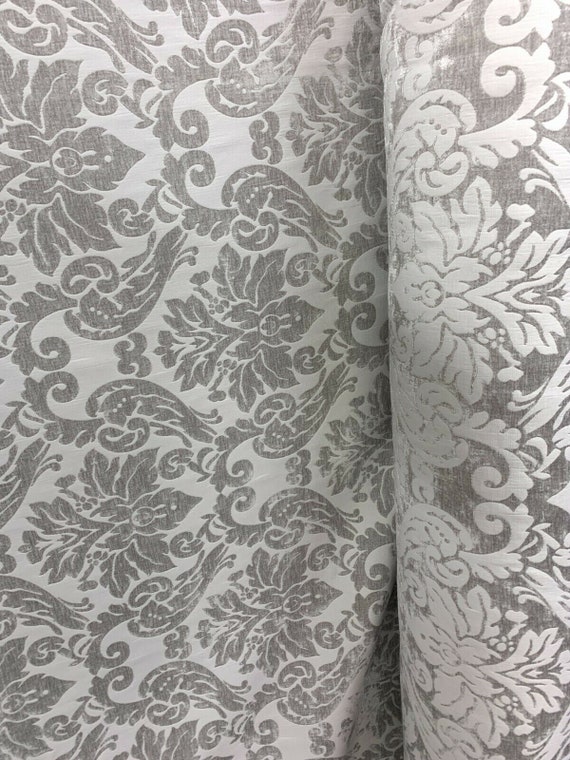 LIGHT GRAY Damask Chenille Upholstery Brocade Fabric (54 In  display picture 1