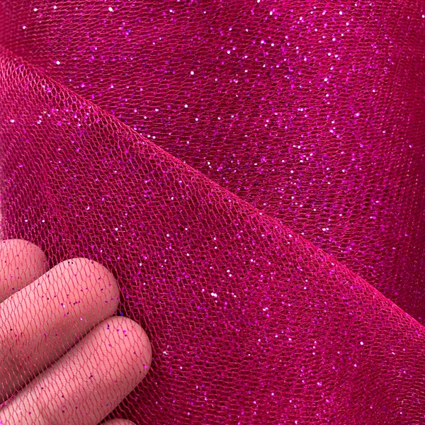 FUCHSIA PINK Sparkle Glitter Tulle Decoration Event Fabric (60 in.) Sold By The Yard