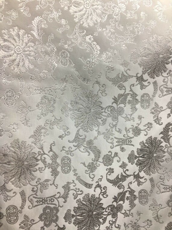 WHITE SILVER Metallic Floral Brocade Fabric 56 In. Sold by - Etsy