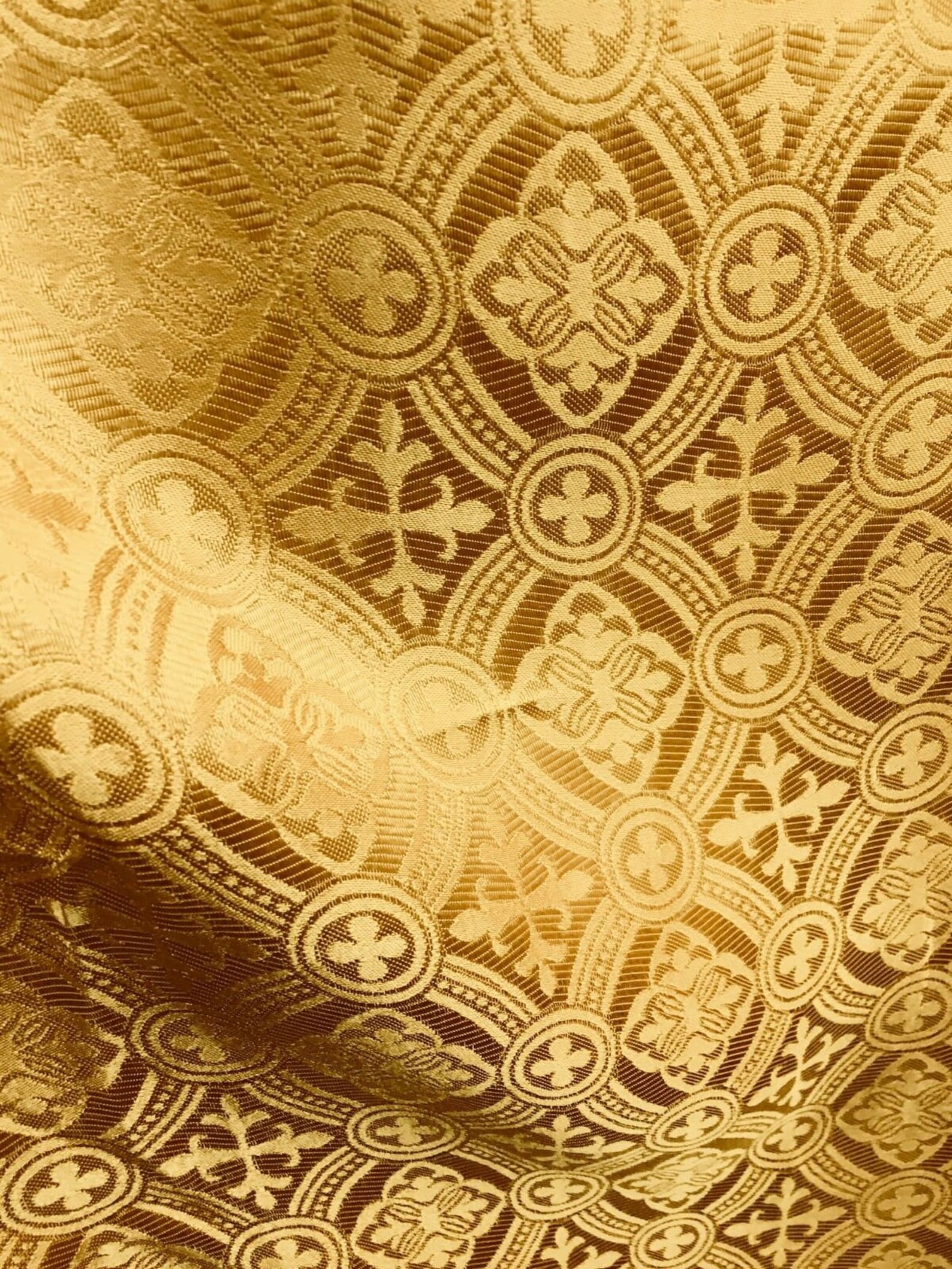 GOLD Liturgical Cross Brocade Fabric 60 In. Sold by the Yard Etsy India