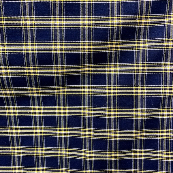 Dark Navy Yellow White Plaid Poly Cotton Uniform Poplin Fabric (60 in.) Sold By The Yard