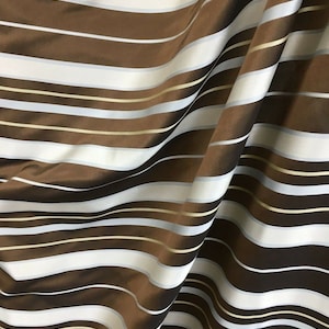 BROWN IVORY GOLD Striped Taffeta Brocade Drapery Fabric (54 in.) Sold By The Yard