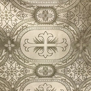 GOLD Metallic Liturgical Cross Brocade Fabric (55 in.) Sold By The Yard