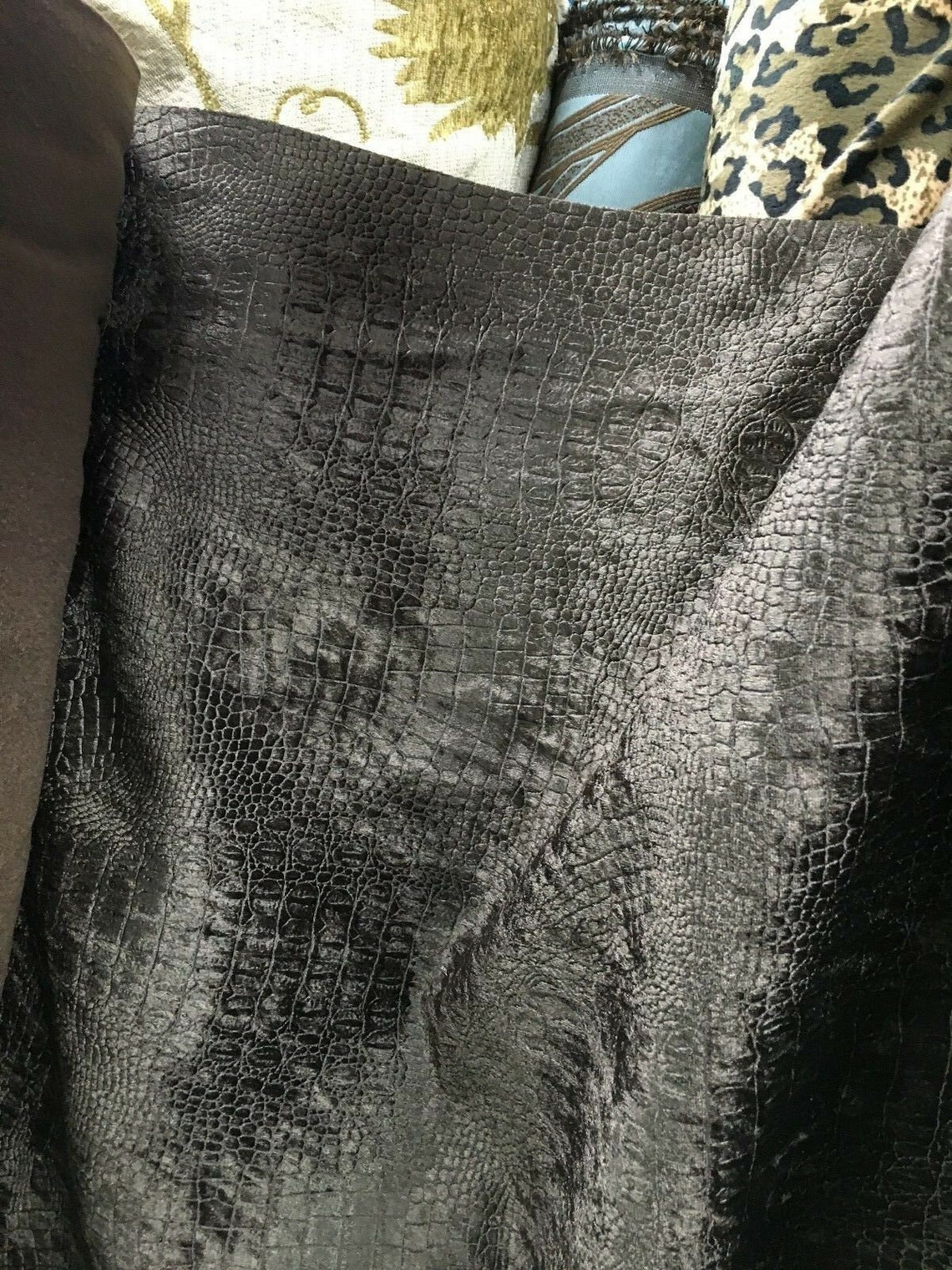 DARK BROWN Alligator Crocodile Embossed Chenille Velvet Fabric Etsy