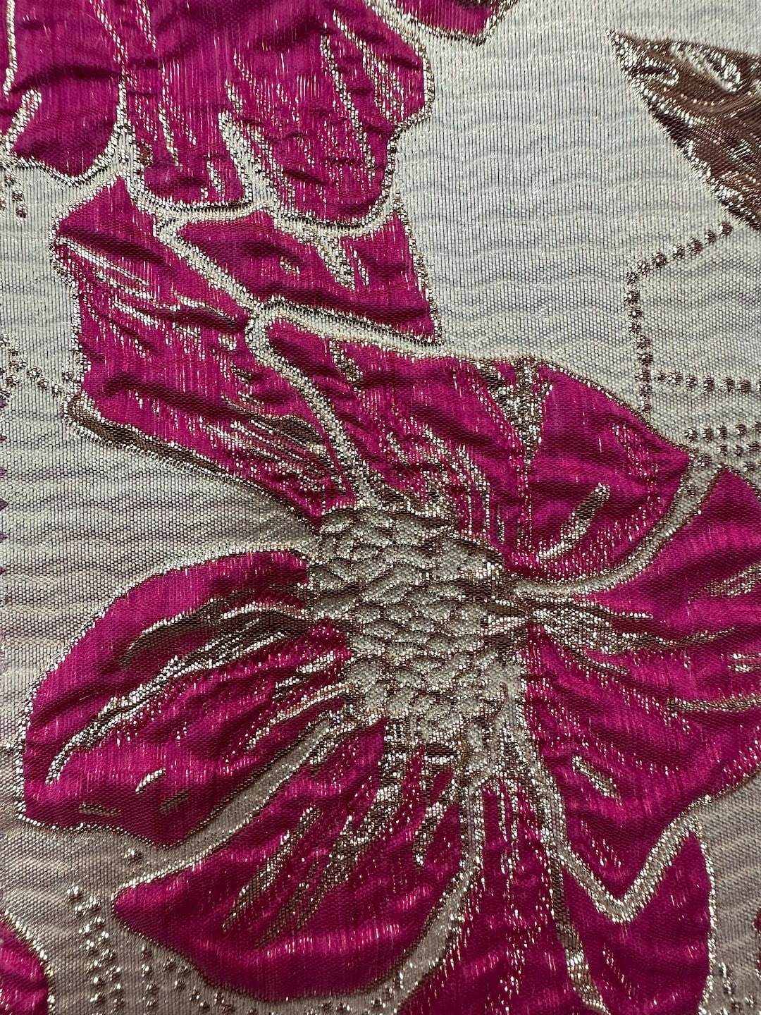 Metallic Burnout Brocade - Purple, Pink and Rose Gold Festive Florals