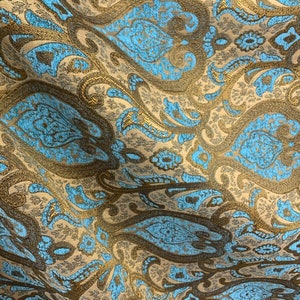 TURQUOISE BLUE GOLD Damask Chenille Upholstery Brocade Fabric - Etsy