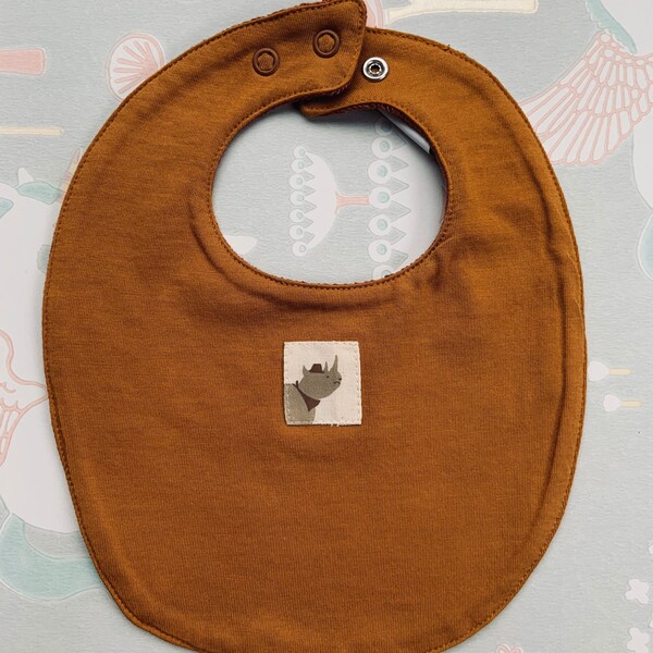 Organic - Bib for girls and boys with rhinoceros motif in delicate GOTS certified cotton fabric - Auntie Me