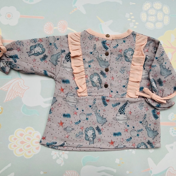 Organic - Long-sleeved tops/ tunics for girls with animal and space motif from delicate GOTS certified muslin - Auntie Me
