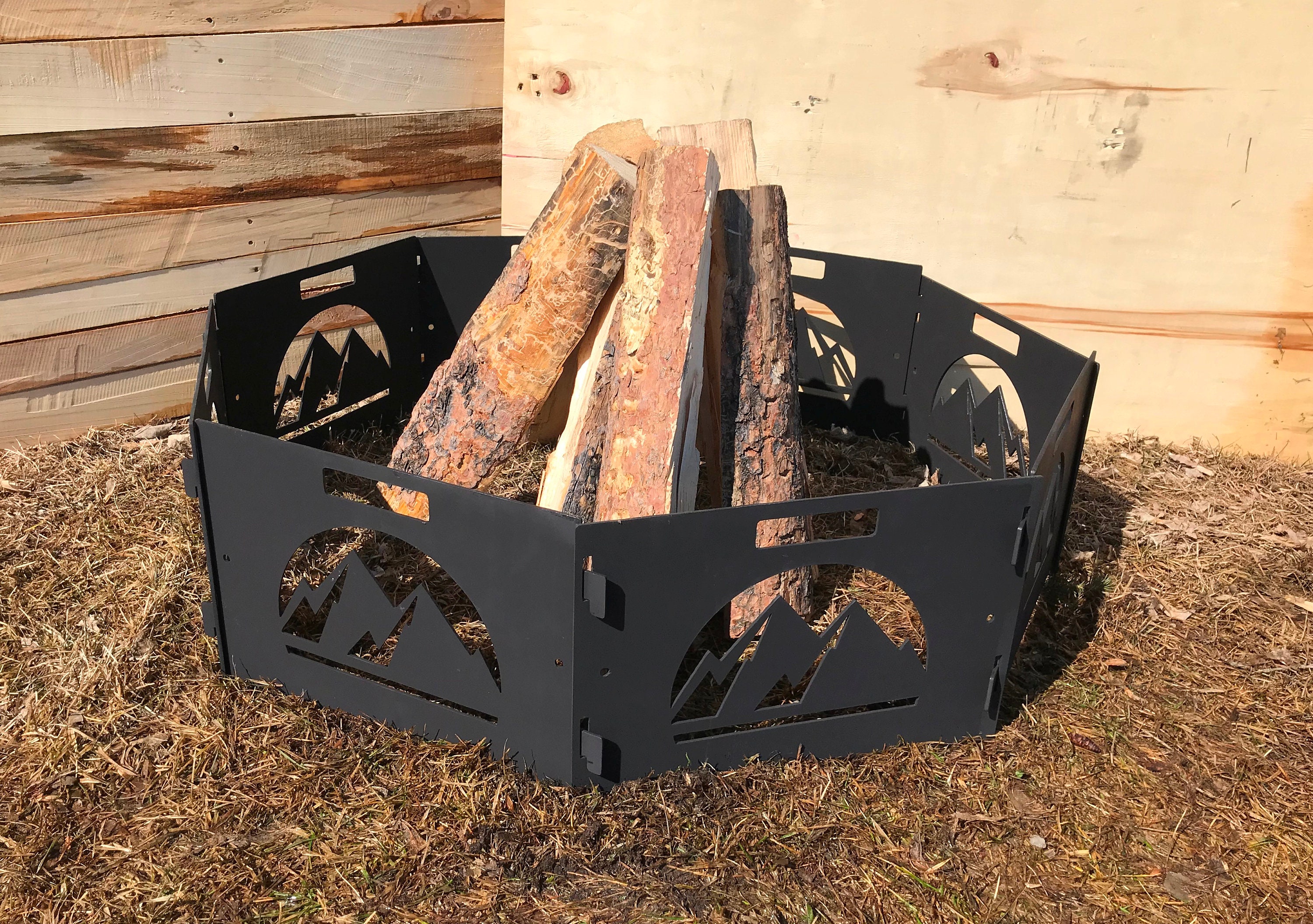 Portable Fire Pit DXF File Mountain Scene Firepit CNC Etsy