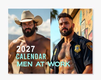 2027 Men At Work Calendar – Bare Chested Firefighters, Cowboys, Construction Workers (11x16.5")