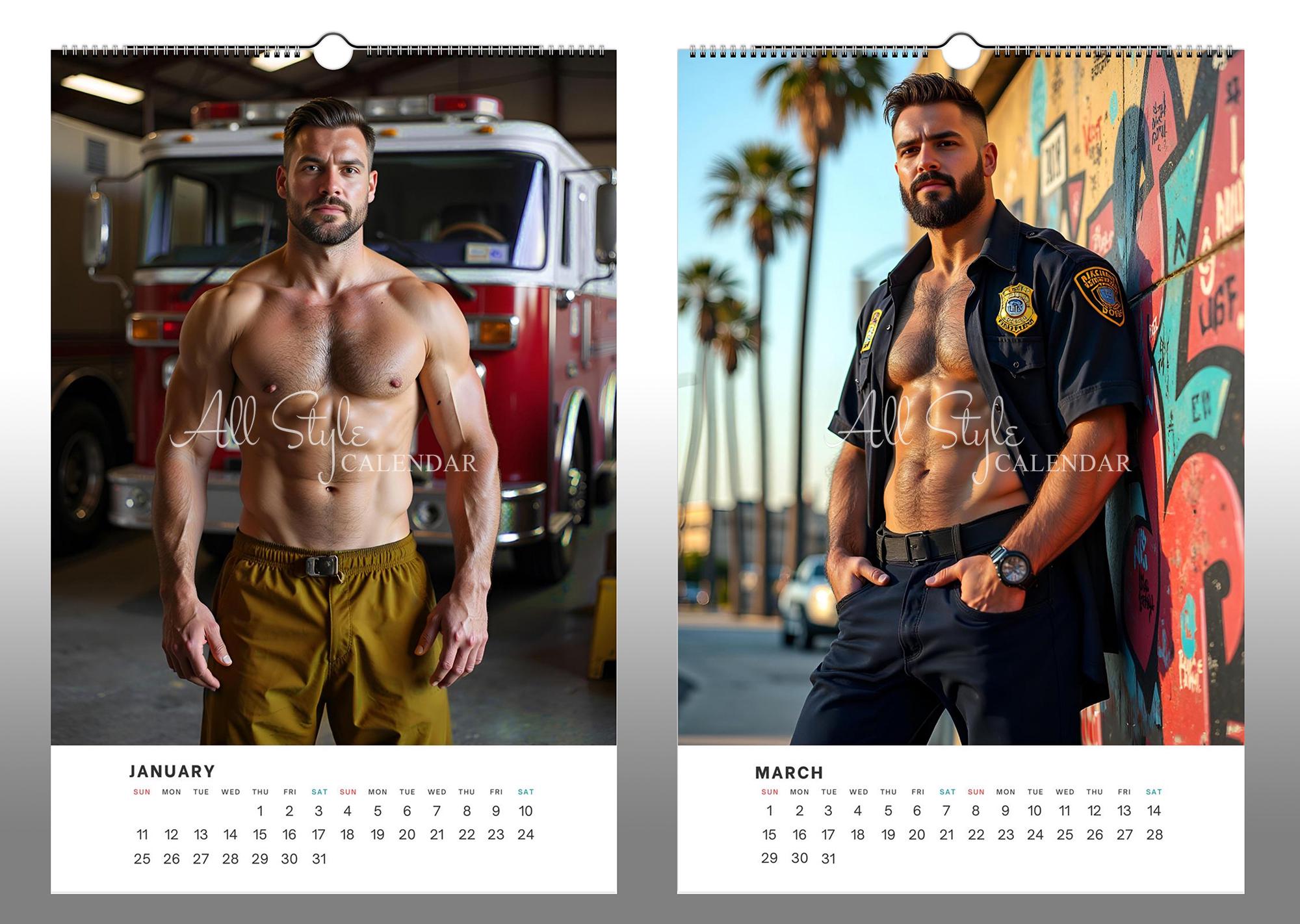 2027 Men at Work Calendar Bare Chested Firefighters, Cowboys