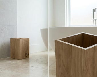 Poubelle en chêne massif - Poubelle minimaliste faite main en bois naturel