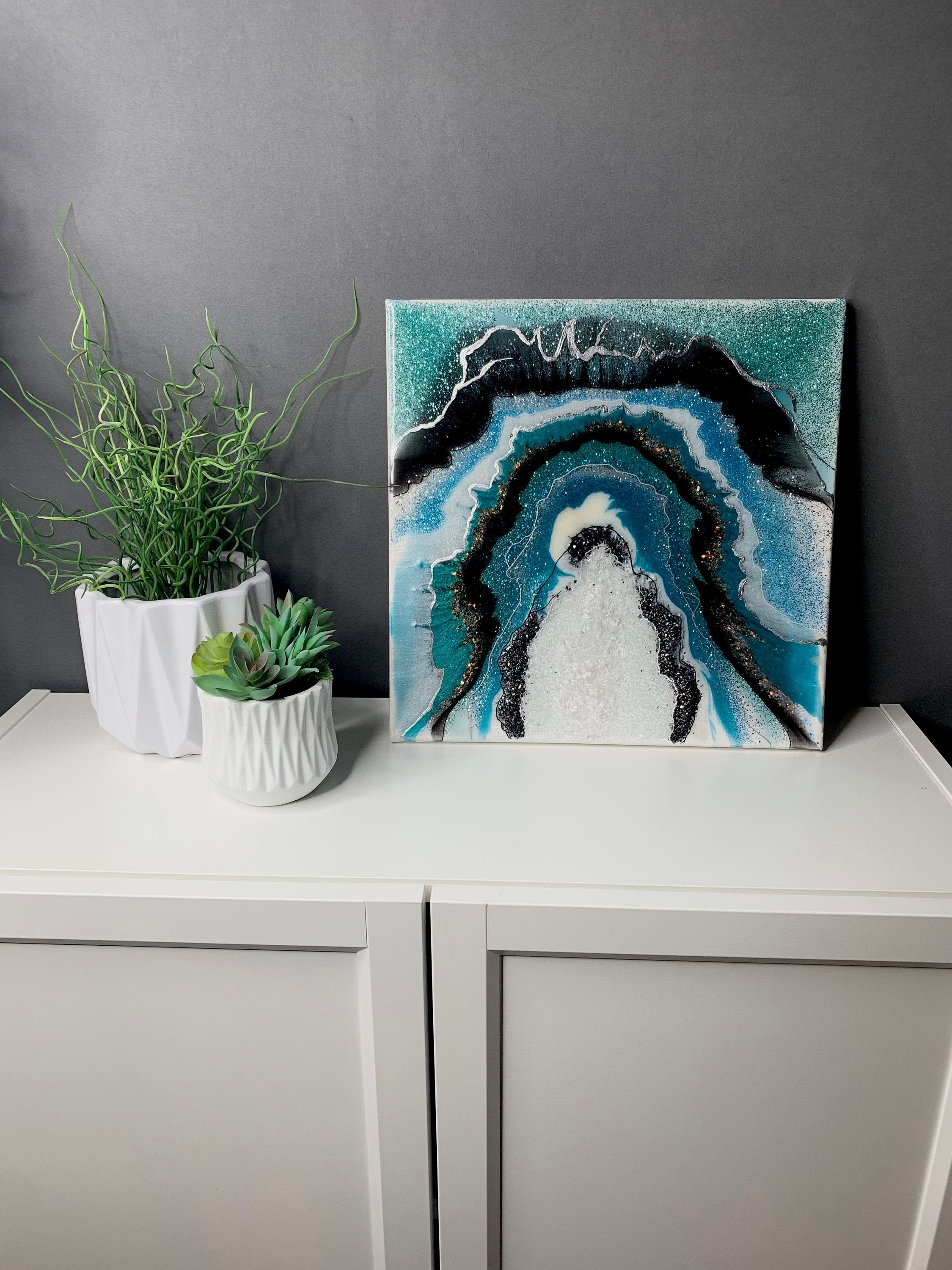 Blue Geode Wall Decor Resin Geode Wall Art Blue Glitter Etsy