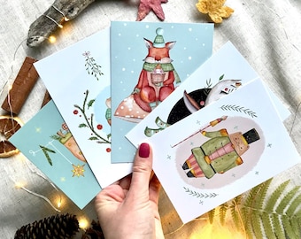 Set of 5 Christmas postcards, greeting cards A6 format 105x148 mm