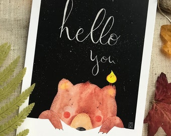 Carte Postale 'Ours Hello You' format A6 105x148 mm