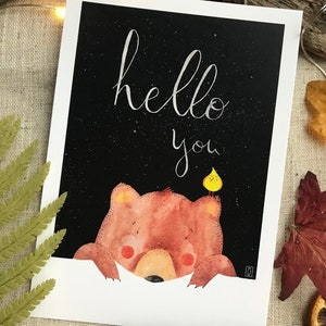 Carte Postale 'Ours Hello You' format A6 105x148 mm