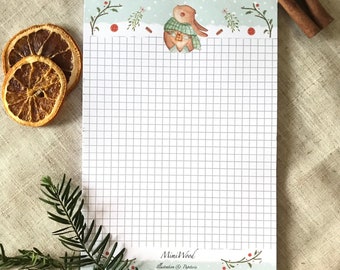 MimiWood Christmas notepad A5 format 148x210 mm 50 pages 'Rabbit under Mistletoe' To-do List