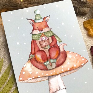 Cartolina, Biglietto d'auguri, Biglietto di Natale 'Volpe sul fungo' formato A6 105x148 mm immagine 3