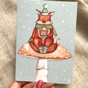 Cartolina, Biglietto d'auguri, Biglietto di Natale 'Volpe sul fungo' formato A6 105x148 mm immagine 5