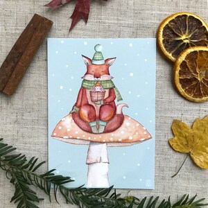 Cartolina, Biglietto d'auguri, Biglietto di Natale 'Volpe sul fungo' formato A6 105x148 mm immagine 4