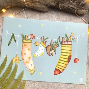 Carte, Carte de Voeux, Carte de Noël 'Les chaussettes de Noël' format A6 105x148 mm