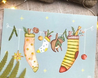 Card, Greeting Card, Christmas Card 'Christmas Socks' A6 format 105x148 mm