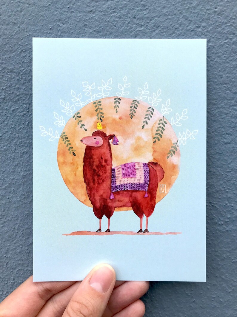 Carte 'Lama' format A6 105x148 mm - animal mignon aquarelle - souvenir Argentine et Patagonie - idéal cadeau fête des mères et pères image 3