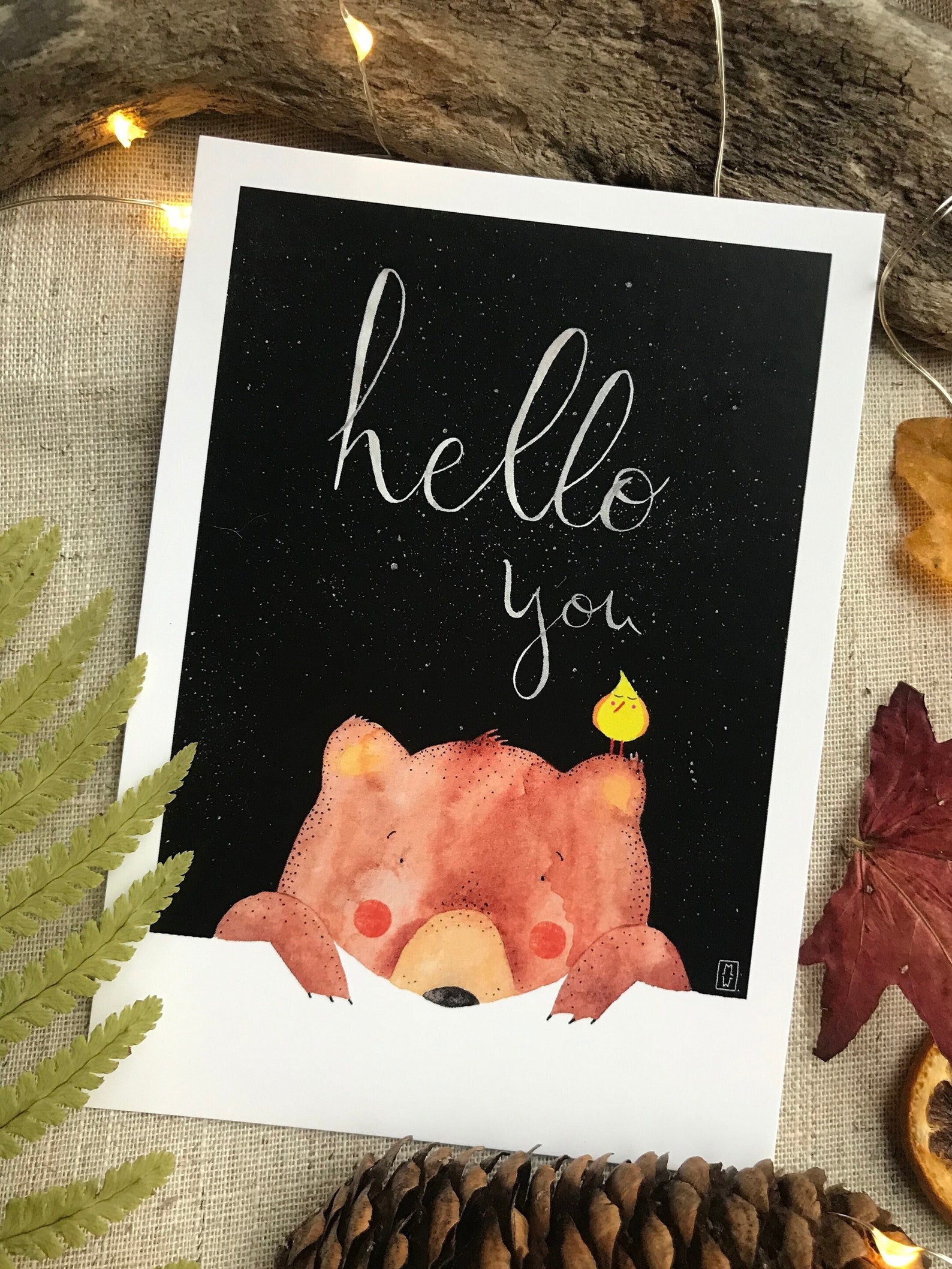MimiWoodIllustration Postcard 'Bear Hello You