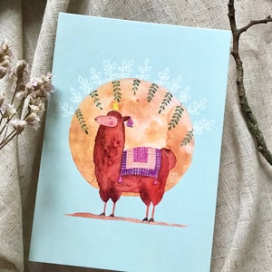 Carte 'Lama' format A6 105x148 mm - animal mignon aquarelle - souvenir Argentine et Patagonie - idéal cadeau fête des mères et pères image 4