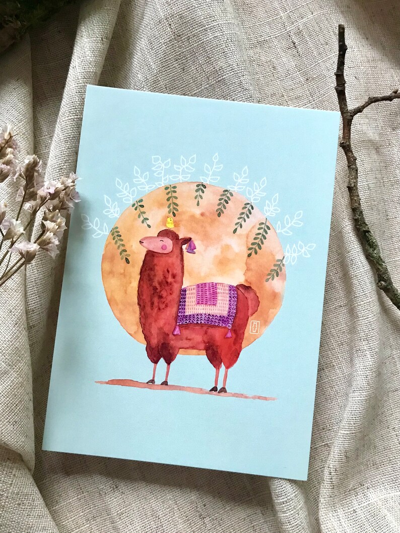 Carte 'Lama' format A6 105x148 mm - animal mignon aquarelle - souvenir Argentine et Patagonie - idéal cadeau fête des mères et pères image 4