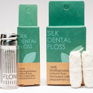 Natural Silk Dental FlossPlastic Free 100% Biodegradable Eco Floss Peppermint Flavoured Zero Waste Product Compostable Natural Oral Care Floss + Refill