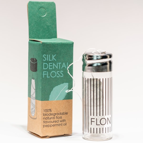 Silk Dental Floss|Eco Dental Floss|Zero Waste Floss |100% Plastic Free Biodegradable Silk Floss| Natural dental floss in glass jar- Mint 30M
