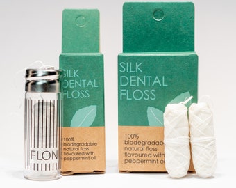 Natural Silk Dental Floss|Plastic Free 100% Biodegradable Eco Floss |Peppermint Flavoured |Zero Waste Product |Compostable Natural Oral Care