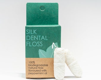 Natural Silk Dental Floss Refill 30M X 2 |Plastic Free Biodegradable Eco Floss | Peppermint Flavoured |Zero Waste Product |Natural Oral Care