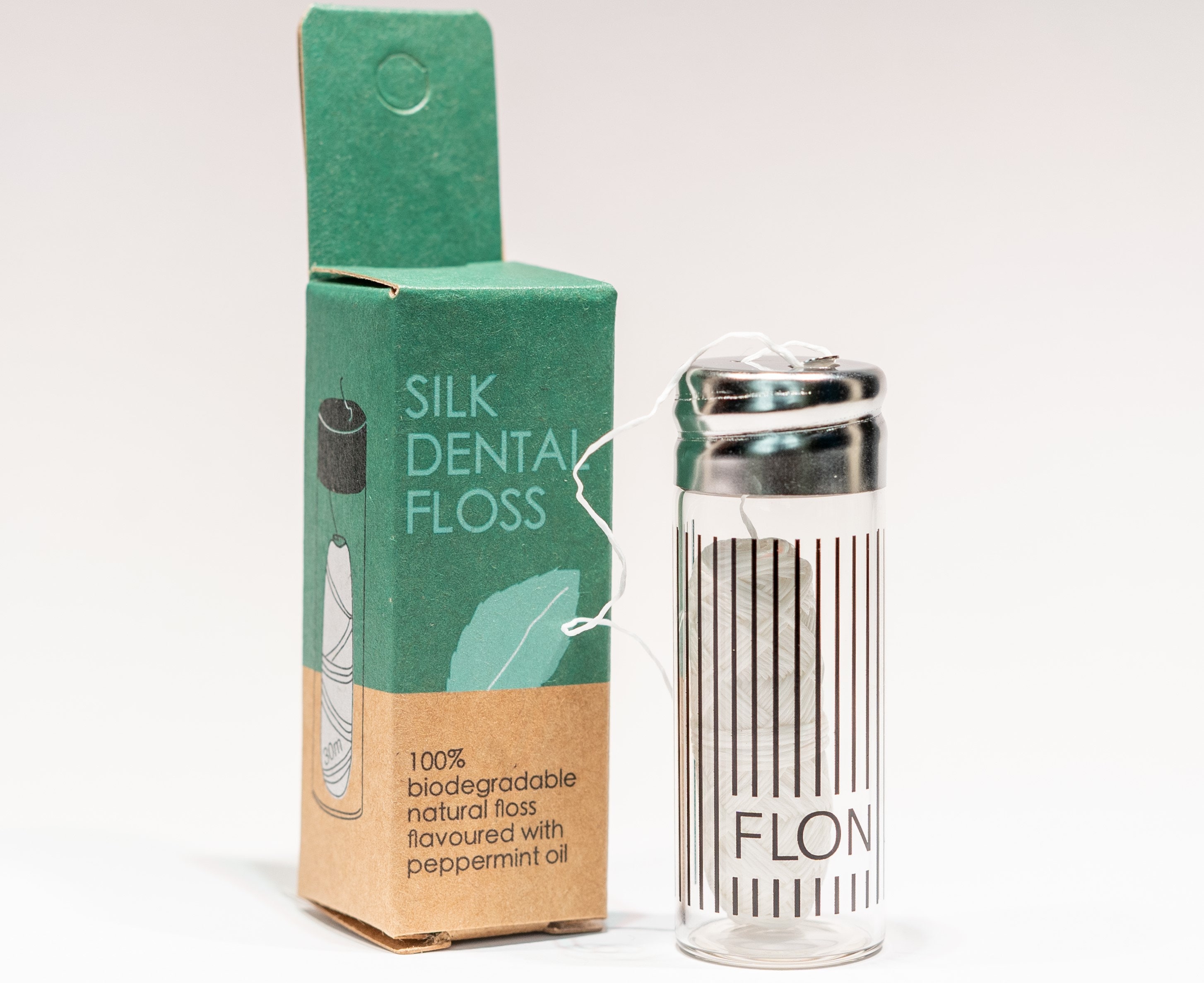 Biodegradable Silk Dental Floss: Natural Mint Flavor, Glass Jar (30M)